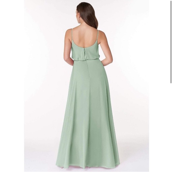 Azazie Lupe Agave Green A-Line Scoop Blouson Chiffon Maxi Bridesmaid Dress A16 - Picture 2 of 12